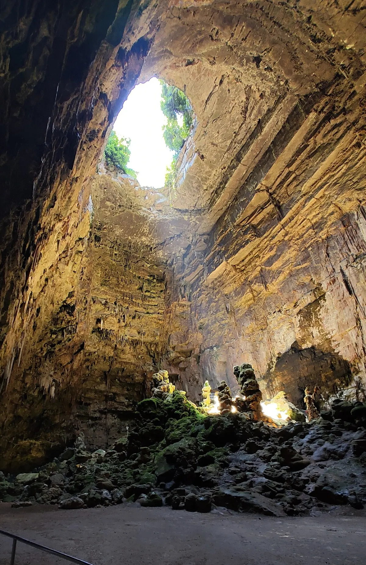 Die große Eingangsöffnung der Grotte di Castellana mit einfallendem Tageslicht.